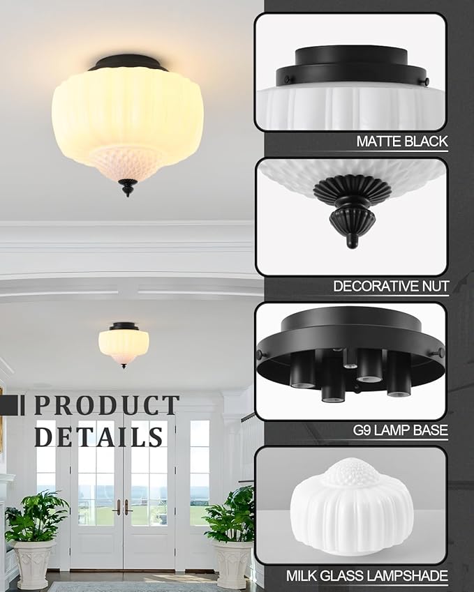 14 Inch Milk White Glass Ceiling Light,Mid Century Modern Ceiling Light Fixture,Schoolhouse for Bedroom,Kitchen，Dining Room,Hallway