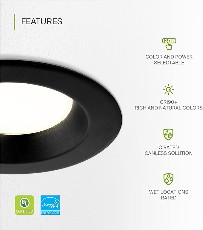 ASD 6 Inch Commercial Canless LED Downlight, Power Adjustable 10/15/22W Lighting, Round Dimmable Recessed Ceiling Light Fixture, 5 Color Temperatures 2700K-5000K, 120-277V IC Rated UL & Energy Star