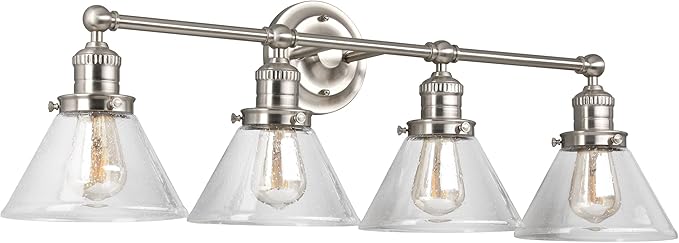 Design House Augustin Vanity Light, 4-Light, Seeded Glass Warm Glow, Dimmable, Up/Down Glow, Easy Installation, E26 Socket, Satin Nickel, 34.9 in L x 8.3 in D x 11.1 in H, 589044-SN
