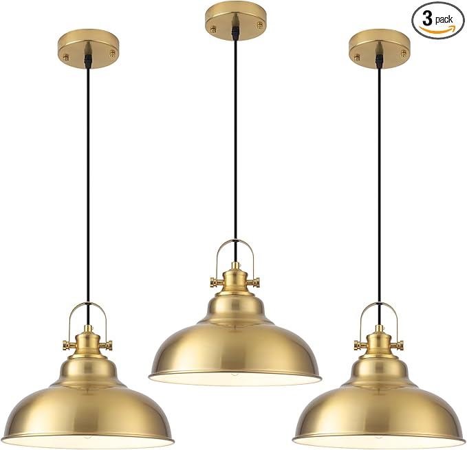 Gold Dome Pendant Light, Gold Pendant Light Kitchen Island 3 Pack, 11.41 Inch Farmhouse Pendant Lights, Hanging Light Fixture for Kitchen Island, Dining Room, Living Room