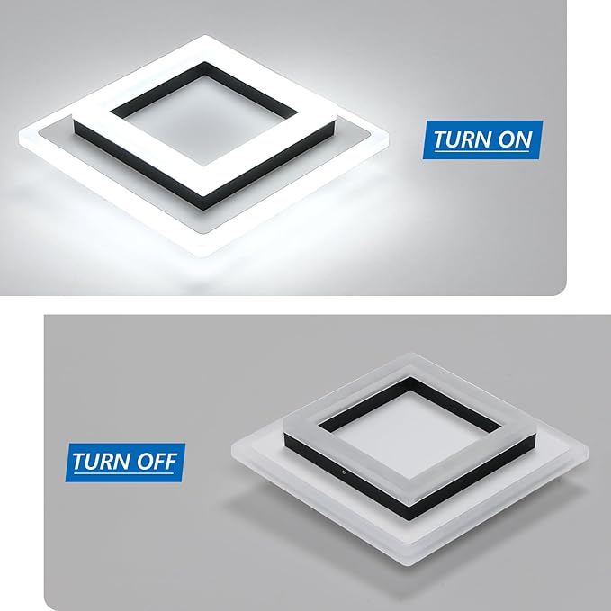 DELIPOP Modern LED Ceiling Light, 24W Black Flush Mount Light Fixture, 6500K Cool White Hallway Ceiling Light for Living Room Bedroom Bathroom Kitchen