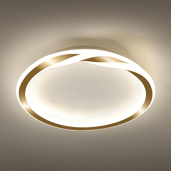 ASGYISA 16inch Modern LED Ceiling Light Gold Flush Mount Light Fixture Bright Ceiling Lamp for Closet Bathroom Hallway Bedroom Kitchen （Circle ） 4000K