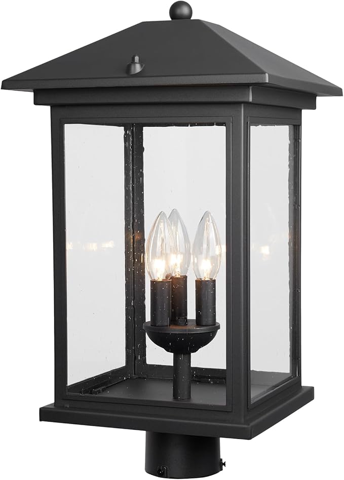 Treekee Outdoor Post Light, 21'' Lamp Post Light Fixture, 3-Light Modern Waterproof Outside Post Lantern Column Lights, Exterior Pole Lighting Pillar Lantern for Yard Garden
