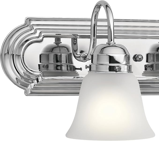 Kichler 24" 3-Light Vanity Bath Light in Chrome, Modern Bathroom Light with Clear Satin Etched Glass, (24" W x 8" H), 5337CHS