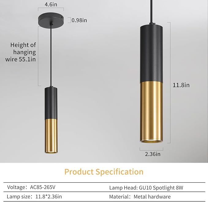 2 Pack Modern Black and Gold LED Pendant Lights, Minimalist Linear Hanging Light, 3 Color 2700K/4500K/6500K, Ceiling Mount Pendant Lamp for Kitchen Island, Dining Room, Bedroom, Bar, Cafe