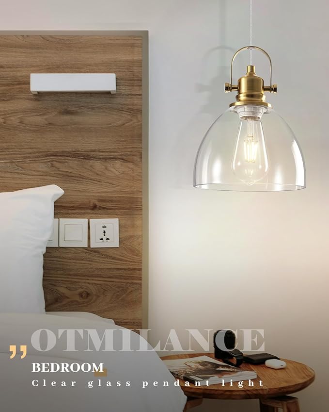 Glass Pendant Lights Kitchen Island, 7.5 inch Gold Glass Pendant Lights 1-Pack, Modern Pendant Light with Clear Glass Shade, Farmhouse Kitchen Pendant Light for Dining Rooms, Kitchen Island