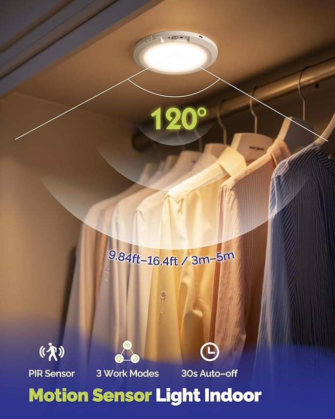 10,000mAh Rechargeable Ceiling Light with Remote, 7.09“ Wireless Waterproof Shower Lights 3000K/4000K/6000K, Battery Powered Light for Closet Battery Operated, Motion Sensor Lights No Wiring