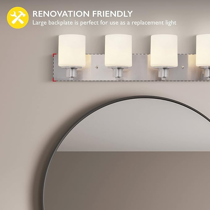 Design House 578849 Dane Traditional 4-Light Indoor Bathroom Vanity Light Dimmable Frosted Glass for Over The Mirror, Satin Nickel