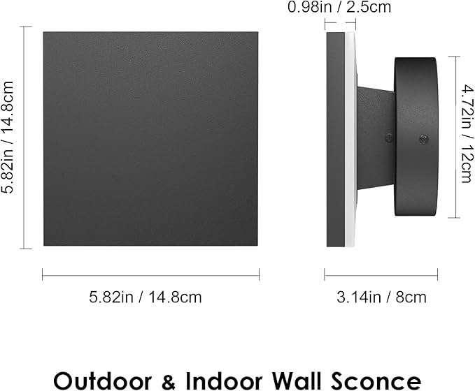 2 Packs LED Wall Light Outdoor Indoor Modern Wall Sconce Mini Wall Sconce Black Modern Outdoor Wall Lights Aluminum Porch Lights Outside Wall Lights 3000K (Square)