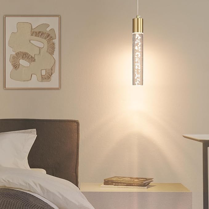 2 Pack Modern Kitchen Island Hanging Light, Gold LED Pendant Lights Fixture, Bubble Acrylic, 3 Color Temperatures, Mini Ceiling Chandelier Lighting for Dining Room, Bedroom, Foyer Entrance, Cafe Bar