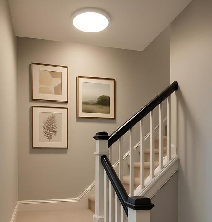 Leetdud Flush Mount Ceiling Light Hardwired 9 Inch 18W Dimmable 5 CCT 2700/3000/3500/4000/5000K, 3 Brightness Adjustable Ultra Thin Closet LED Lights for Stairs, Hallway, Laundry, Porch, White