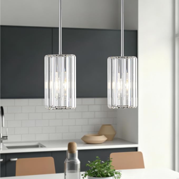 Chrome 2-Pack Modern Pendant Lights Mini Chandelier Kitchen Island Pendant Lights Hanging Light Fixtures Adjustable Crystal Chandelier Fixture for Island Dining Room Hallway Bedroom