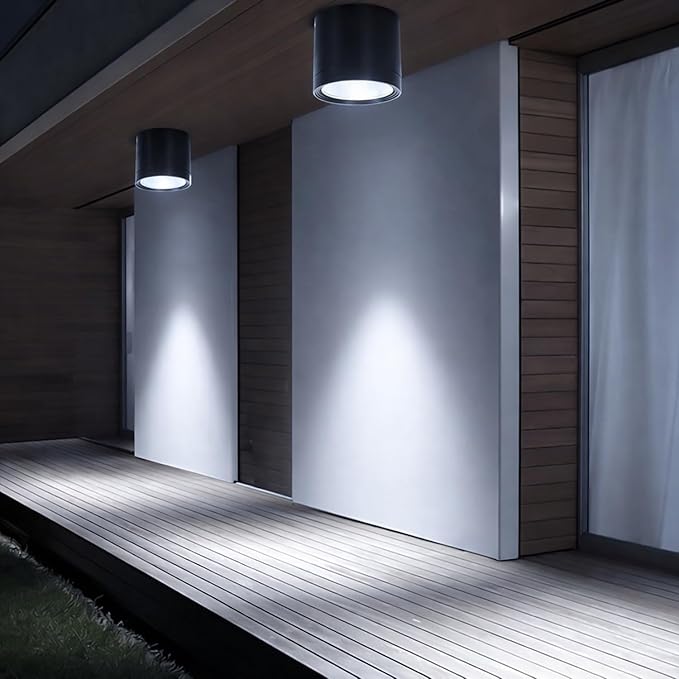 MEGHALI 2pack Modern Spotlight LED 18W Round Waterproof Downlight Outdoor Ceiling Light Black Spotlights for Balcony Terrace 6000K
