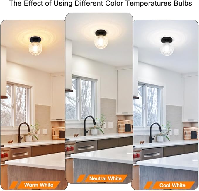DSMJFU Black Semi Flush Mount Ceiling Light, Small Hallway Light Fixture, Vintage Close to Ceiling Light Fixture for Bathroom, Entryway, Foyer, Closet