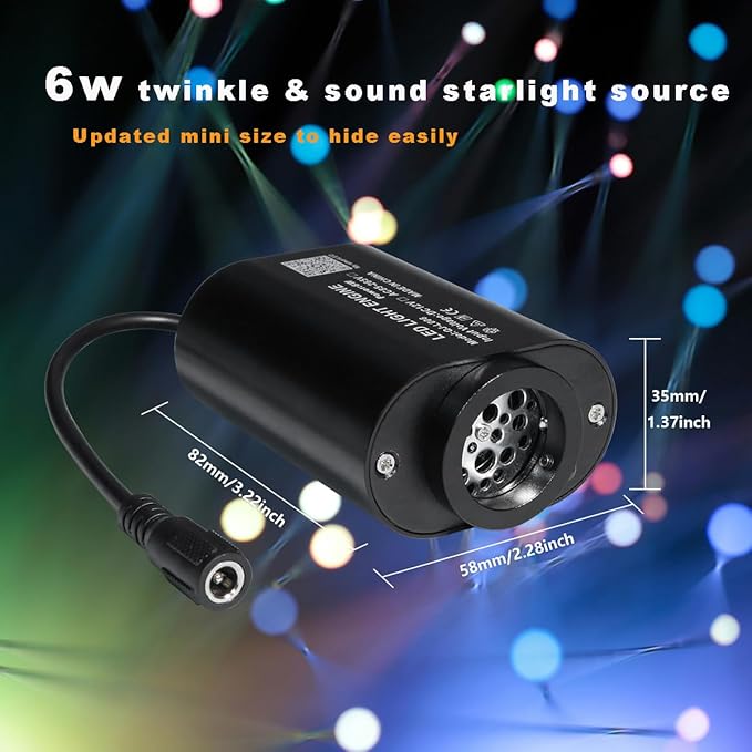 AMKI Mini 6W Starlight Headliner Kit Mixed430pcs 9.8ft,Twinkle+Sound Activated Fiber Optic Light 4Lamp Beam Starlight Box APP/Remote Control for Car Home Star Ceiling Decoration