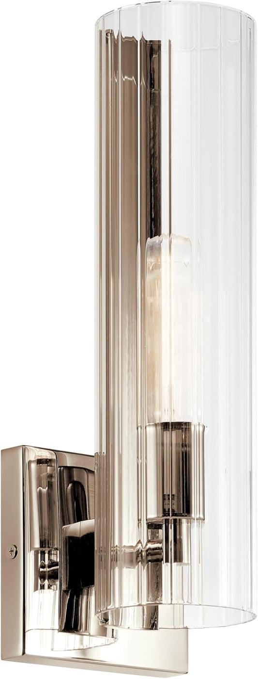 Kichler Jemsa 1 Light Wall Sconce, Modern Light with Clear Fluted Glass in Polished Nickel for Bathroom, Powder Room, Sides of Fireplace, Down a Hallway, Kitchen, or Bedroom (14" x 4.75"), 55165PN