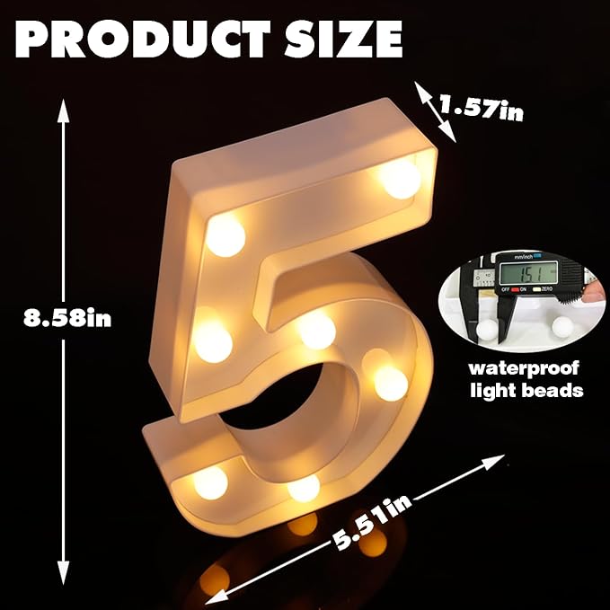 LED Marquee Numbers, Small Light Up Numbers for Party, 8.58 Inch Battery Powered Lighted Number for Birthday, Night Light, Table or Home Decor (Number 5)