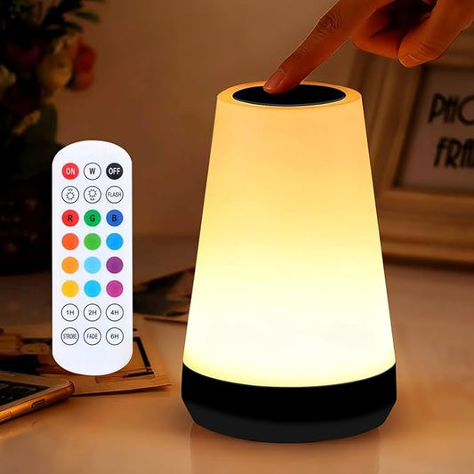 Night Light, Dimmable Touch Lamp and Remote Control, 13 RGB Colors & 5 Brightness, Rechargeable Bedside Table Lamp for Baby Kids Nursery Bedroom Bathroom Camping (Black)