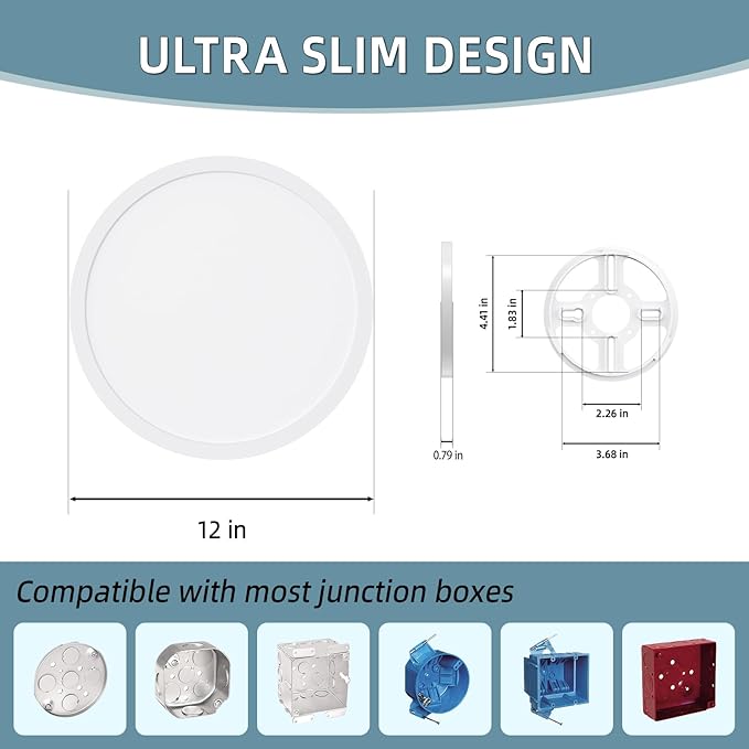 TOPELER 12 Inch Flush Mount Ceiling Light, 5 Color Temperatures Selectable (27K/30K/40K/50K/60K), 28W 2400Lm Dimmable Ultra-Thin Round Lighting Fixture for Kitchen, Stairwell, Porch, Basement