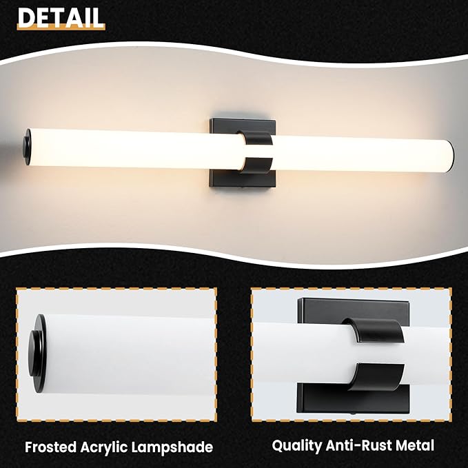 AIJIASI Black Bathroom Vanity Light Fixtures, 31 inch Modern Bathroom Light Fixtures Over Mirror Sconce Lighting 28W 3000K LED Dimmable Vanity Light Bar for Mirror Bedroom Living Room