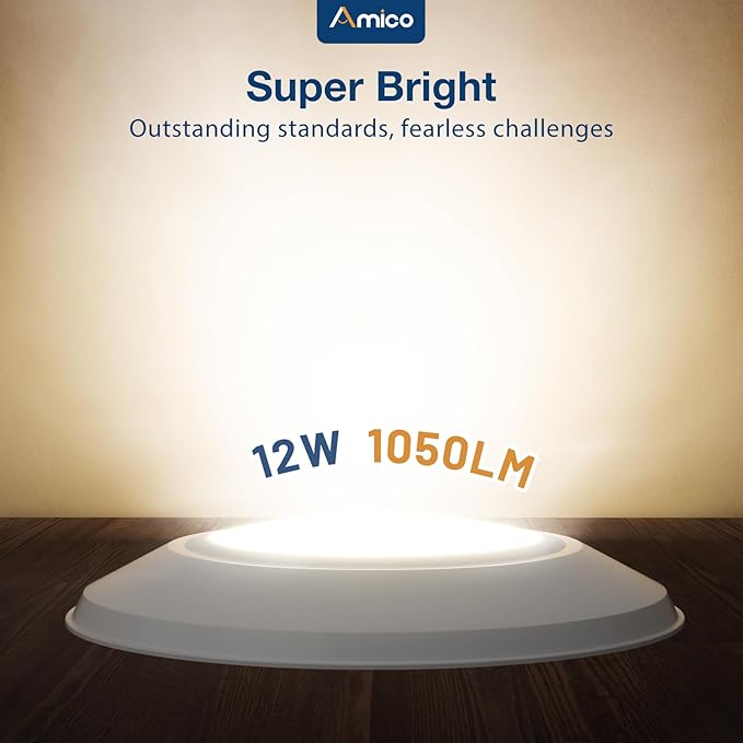 Amico 48 Pack 5/6 Inch LED Disk Lights, Dimmable Flush Mount Ceiling Disc Lights, 2700K/3000K/4000K/5000K/6000K Selectable, 12W Eqv 110W, 1050LM, Low Profile Surface Mount Ceiling Light, ETL&FCC