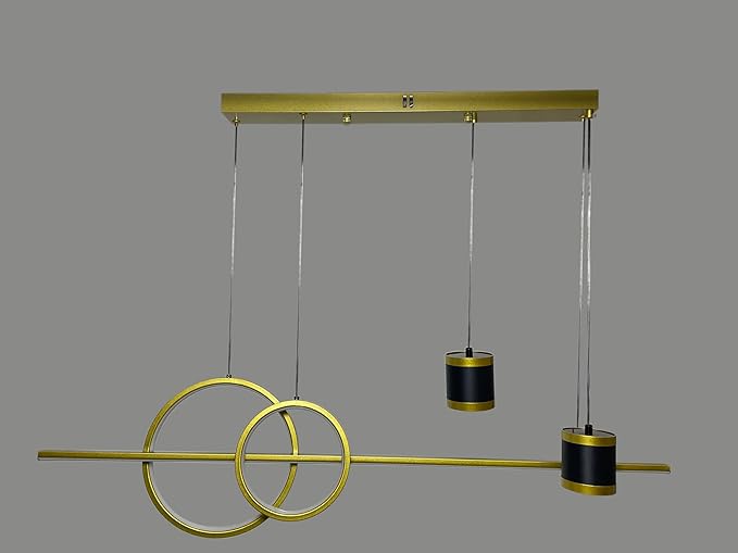 5 Lights LED Island Light, 39.4 Inch Creative Island Light with Remote Control & Infinitely Dimmable Hanging Light, Geometric Linear Pendant Light for Dining Room, Gold