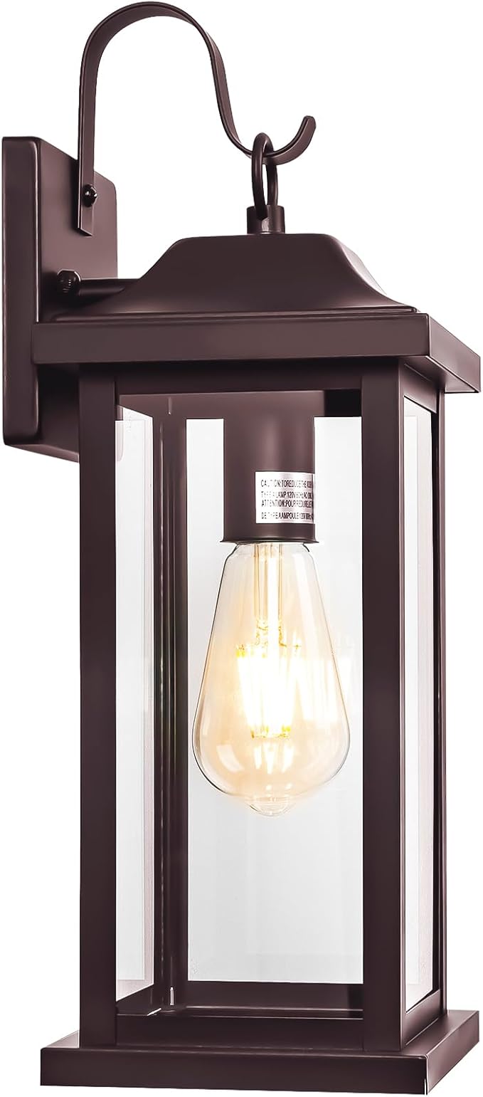 Large Bronze Outdoor Wall Light 17 Inch, Vintage Exterior Light Fixture with IP65 Waterproof Clear Glass, Farmhouse Outside Wall Sconce Porch Light for Front Door Backyard, Oil Rubbed