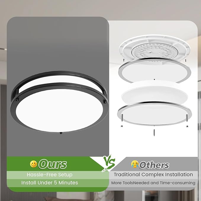 13Inch Flush Mount LED Ceiling Light Fixture with Remote: 36W 3600lm Dimmable Modern LED Ceiling Lights, 2700K/3000K/4000K/5000K/6500K Adjustable Black Kitchen Lighting for Bathroom Hallway, 1-Pack