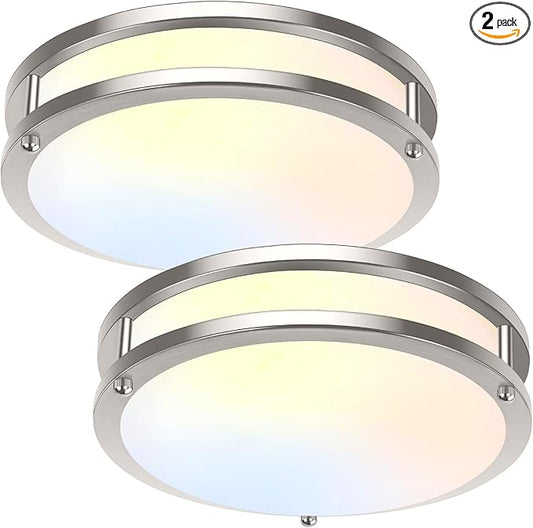TOBUSA 2-Pack 10inch Bathroom Light Fixtures Ceiling Mount, 30W 3600lm Super Bright LED 2700K/3000K/4000K/5000K/6500K Adjustable Dimmable Kitchen Hall Ceiling Lamps, Brushed Nickle