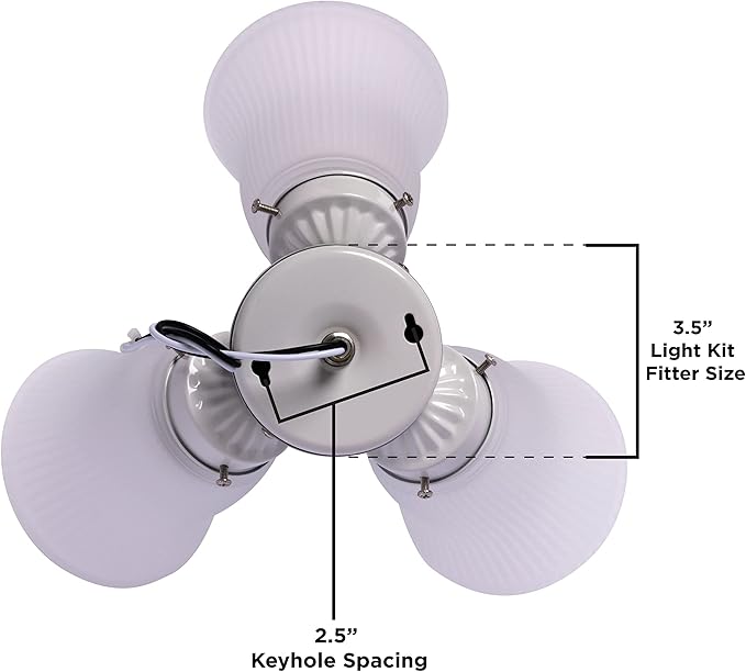 Westinghouse 77847 3LGT WHT Fros 3 Frosted Ribbed Glass Ceiling Fan Light Kit, No Size, WHITE