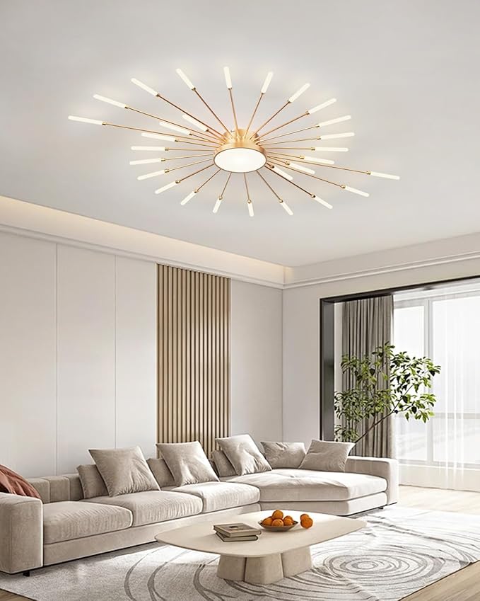 Ceiling Light Modern LED Ceiling Lamps,Flower Shape Ceiling Lights,Flush Mount Chandelier,Metal Acrylic Ceiling Lamps,Living Room Light Fixtures Ceiling for Bedroom,Dining Room(Gold,28+1 Heads)