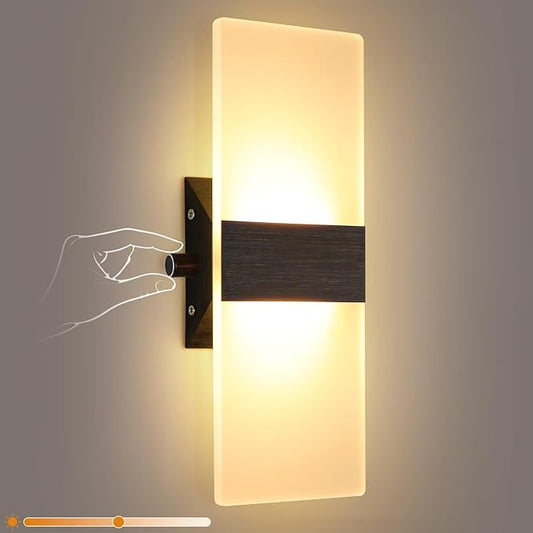 Lightess Indoor Wall Sconce with Switch 12W LED Modern Wall Light, Acrylic Dimmable Wall Lamp, Black Wall Mounted Lighting Fixture for Bedroom Living Room Hallway, Warm White, 1 Pack