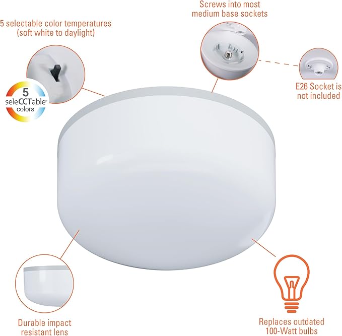 HALO Spin Light 6 inch Flush Mount LED Ceiling Light Fixture 1600 Lumens 15W Selectable CCT 2700K-5000K Easy Screw in Installation Replaces 100W Bulbs