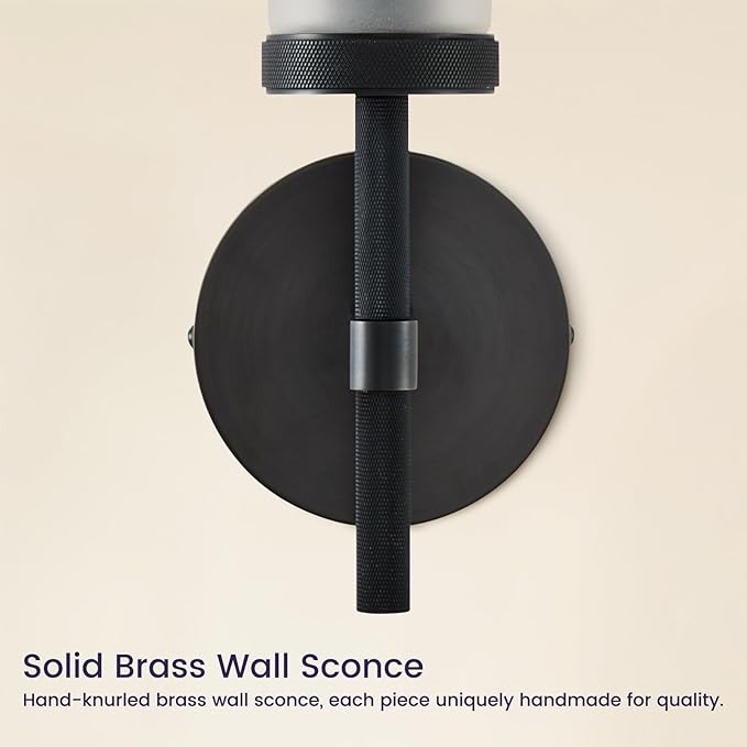 Modern Hardwired Frosted Glass Bathroom Black Wall Sconces 2PC, Handmade Knurled Wall Light Fixture,Vanity Light for Living Room,Hallway, Bedroom, 20" Indoor Wall Lamp, Bulb Included
