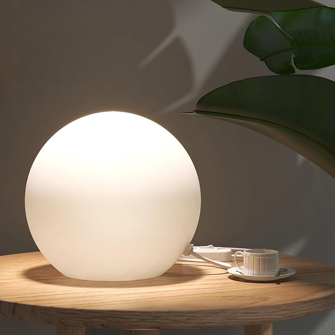 10 Inch Ball Table Lamp with Glass Shade, Ball Light Bookshelf Lamp for Bedroom, Dorm, Office and Bedroom Bookshelf Reading Decoration, Without Bulb