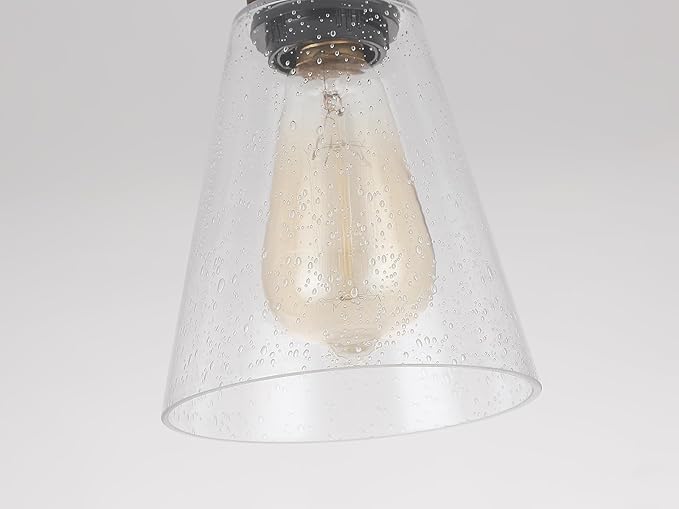 2 Pack Rustic Farmhouse Glass Flush Mount Ceiling Light Fixture Mini Clear Seeded Glass Shade and Oak Wood Semi Flush Mount Ceiling Light for Kitchen Hallway Entryway Sink Farmhouse