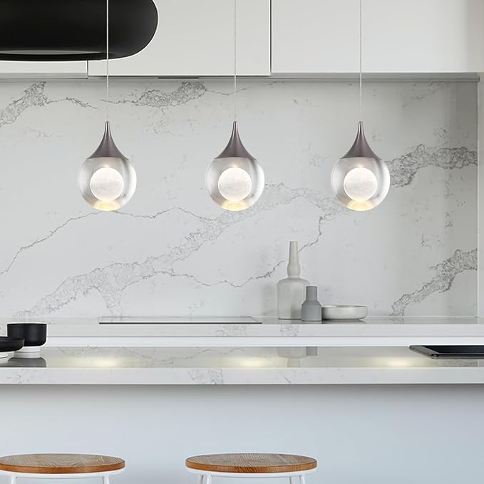 JoollySun Crystal Mini Pendant Light: Modern LED Light Fixtures Ceiling Hanging for Kitchen Island Bathroom