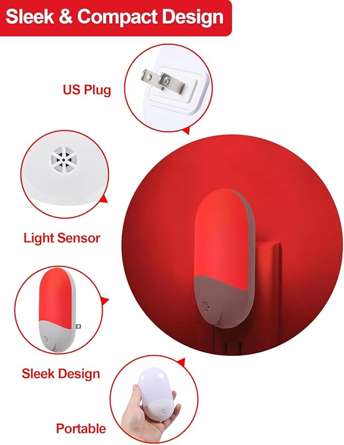 670nm Red Light Night Light for Sleep Therapy[2 Pack] - Zero Blue Light, with Dusk to Dawn Sensor Auto On/Off LED Red Night Light Plug into Wall for Nursery Bedroom Bathroom