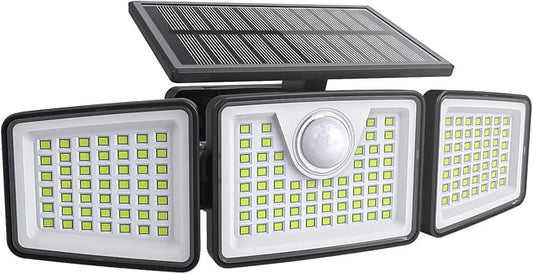 daphino 2500LM Solar Lights Outdoor with Motion Sensor,3 Head 270° Wide Angle Street Area Lights,IP65 Waterproof Security Lighting with 3 Modes(Remote,1 Pcs)