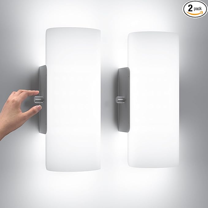 ChangM Wall Sconce Set of 2 Modern LED Wall Light Lamps Dimmable by Rotate Button 12W Cool White 6000K Up and Down Acrylic Lighting Fixture for Living Room Bedroom Hallway Conservatory Room Decor