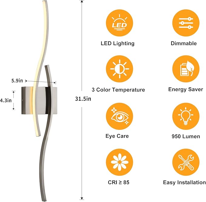 KARTOOSH 2 Pack Bathroom Vanity Lights Fixtures Over Mirror Hardwired Brushed Nickel Wall Lights 3CCT Dimmable LED Bathroom Light Fixtures 31.5 Inch Modern Wall Sconce Picture Lights for Wall