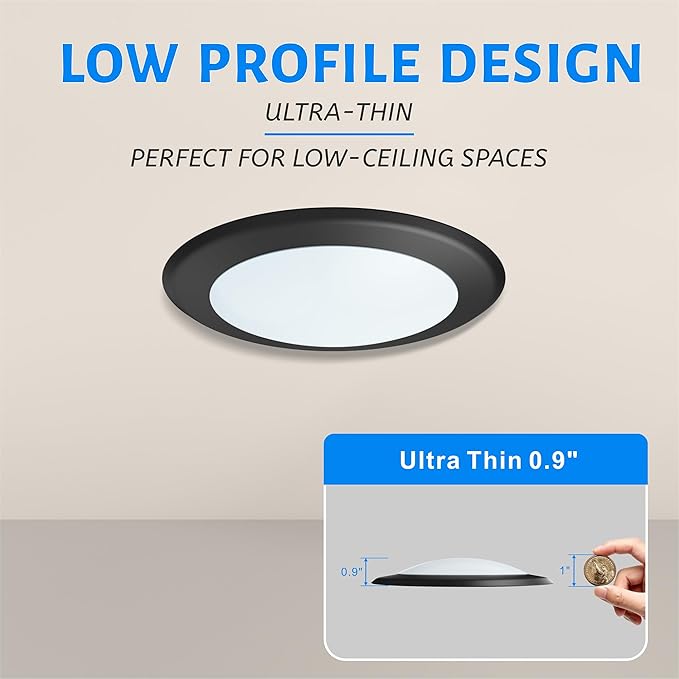 ECOELER 6inch LED Disk Light, 3000K/4000K/5000K Selectable Ceiling Light, 16.5W 1100Lm, Dimmable Low Profile Disc Downlight for Recessed Can or Junction Box, Aluminum Trim, ETL-Listed