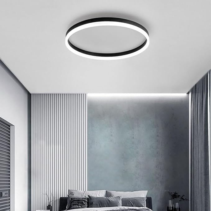 Minimalist Style Black Circle Close to Ceiling Lamp, Adjustable Warm Light/Neutral Light/White Light, Ultra-Thin 2.36in, Ideal for Small Spaces, Balcony, Porch, and Laundry Room Lighting