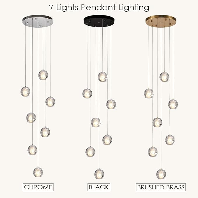 Black Crystal Chandelier, 7 Lights Bubble Cluster Pendant Light Fixture, 59" Long Hanging Light Raindrop Modern Chandelier for Entryway Foyer Staircase