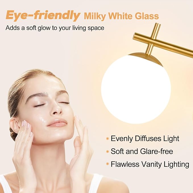MOKATNG 2-Light Bathroom Light Fixtures, Brushed Gold Vanity Lights for Bathroom with Milky White Glass Shade, Bathroom Lighting Fixtures Over Mirror, Wall Sconce for Bedroom (Bulb Not Included)