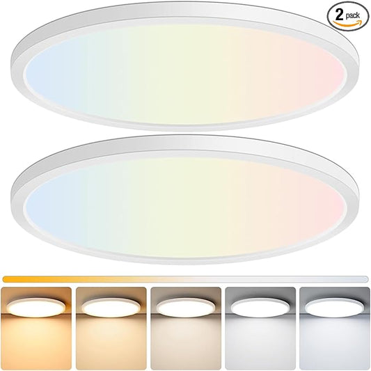 Brightever 15 Inch Large Flush Mount Ceiling Light Fixtures, 3800LM 300W Equivalent, 2700K-6500K Selectable, 0.67 Inch Extremely Thin 30W Modern Dimmable Flat LED Ceiling Lights for Bathroom, 2 Packs