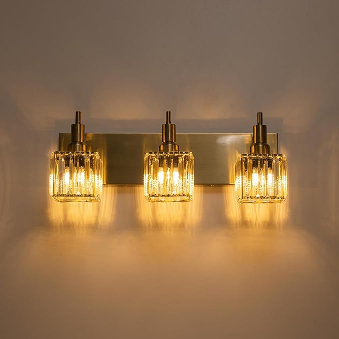 Gold Bathroom Vanity Lights - 3 Lights Crystal Bathroom Lighting Fixtures Over Mirror Modern Gold Crystal Wall Light