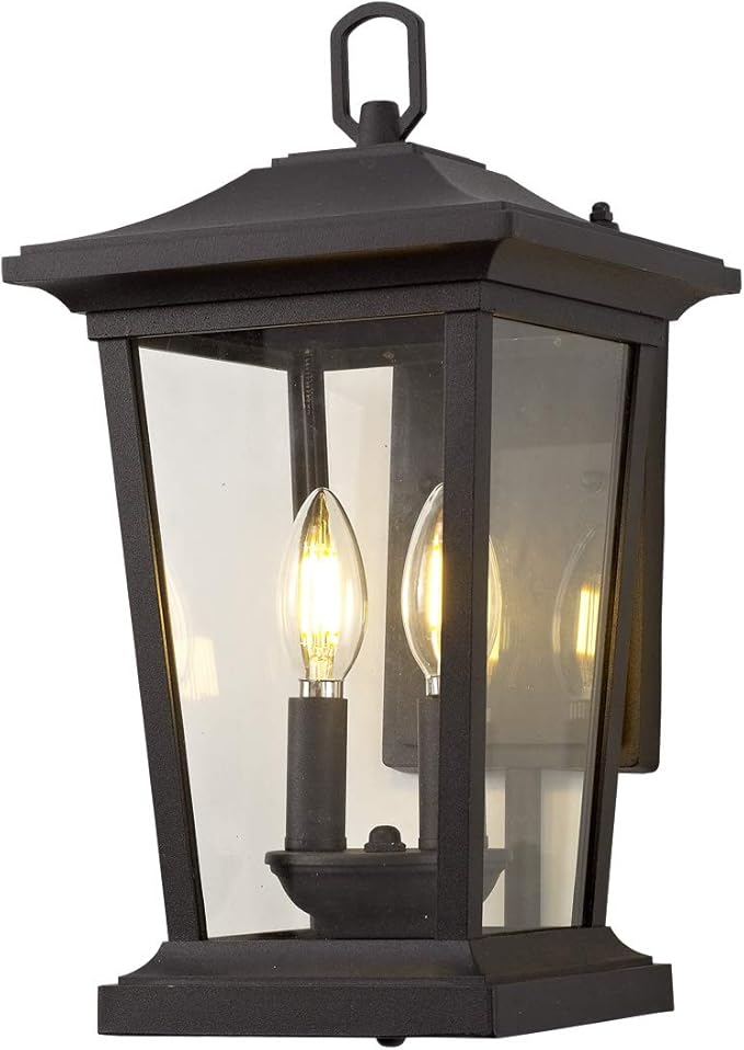 Outdoor Wall Lantern, Large Exterior Waterproof Wall Sconce Light Fixture, Black Anti-Rust Outside Porch Sconce Lights with Clear Glass
