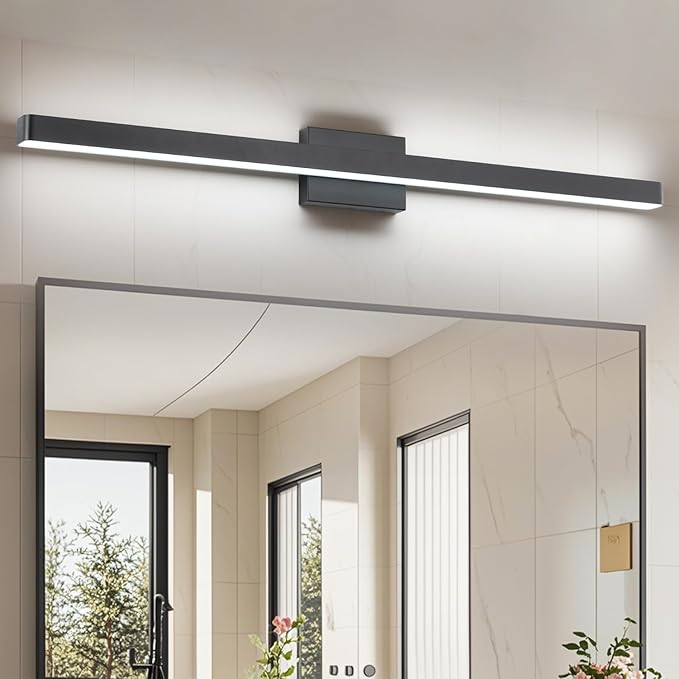 LED Modern Bathroom Vanity Light Fixtures (40-Inch, Cool White 6000K), Modern Acrylic Bathroom Wall Lighting Fixtures for Bathroom Over Mirror, Matte Black
