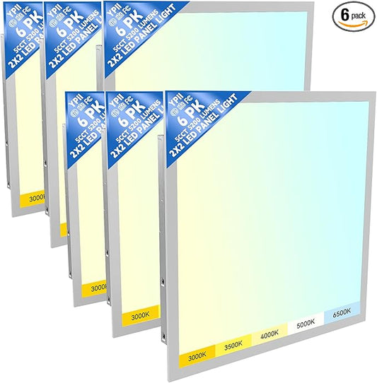 2x2 LED Flat Panel Light 6Pack LED Drop Ceiling Light Fixture, 5 CCT 3000K-6500K Adjustable & 5 Wattage Selectable Recessed Back-Lit Fixture for Office, ETL Listed(6Pack)